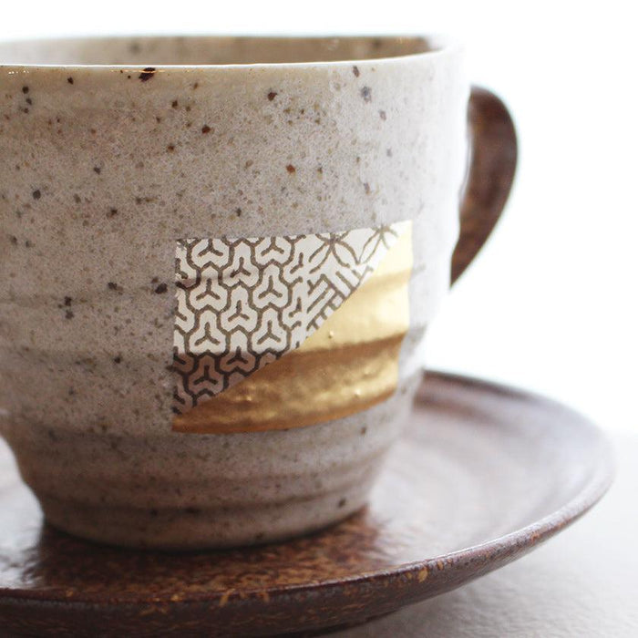 Stoneware coffee cup and saucer with Kanazawa gold leaf pattern detail | HAKUICHI, Japan