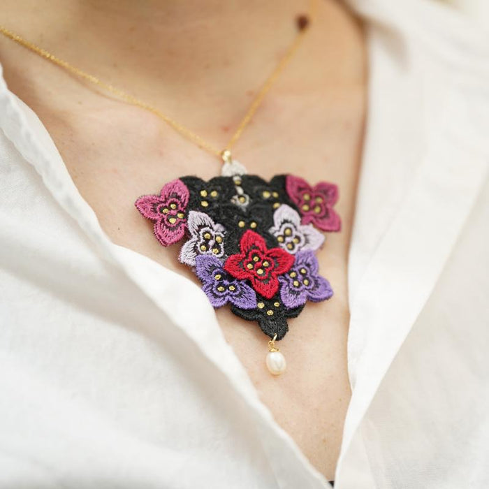 [NECKLACE] TINT (HYDRANGEA) LL WITH PEARL | MORPHOSHERE | KYOTO YUZEN DYEING