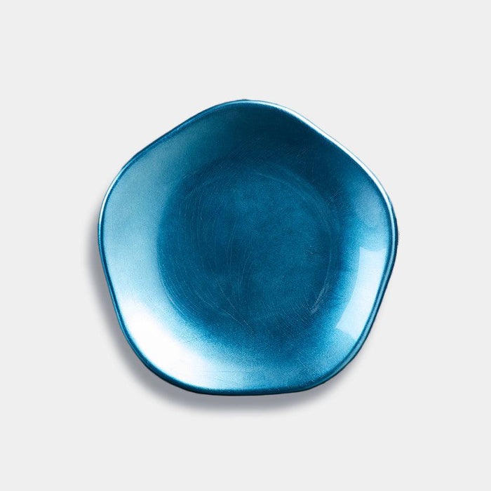 [PLATE] KAGA SHIKISAI FLOWER WATER BLUE | KANAZAWA GOLD LEAF | HAKUICHI
