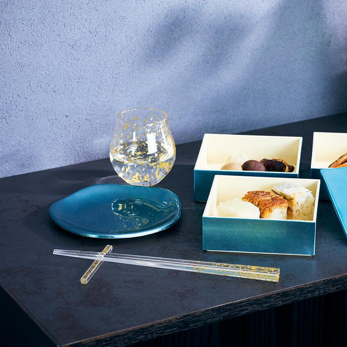[PLATE] KAGA SHIKISAI FLOWER WATER BLUE | KANAZAWA GOLD LEAF | HAKUICHI