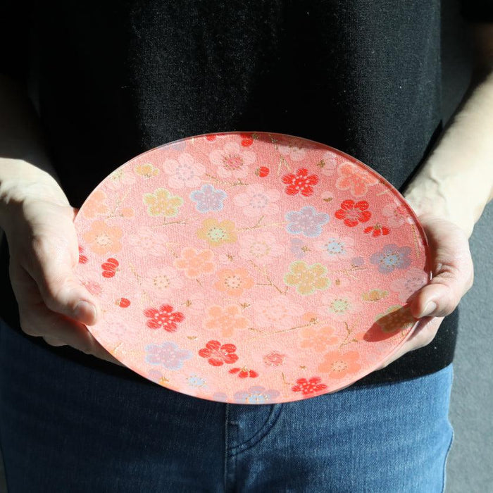 [PLATE SET] ROUND PLUM & CHRYSANTHEMUM PAIR SET | NISHIJIN TEXTILES| EMURA SHOUTEN