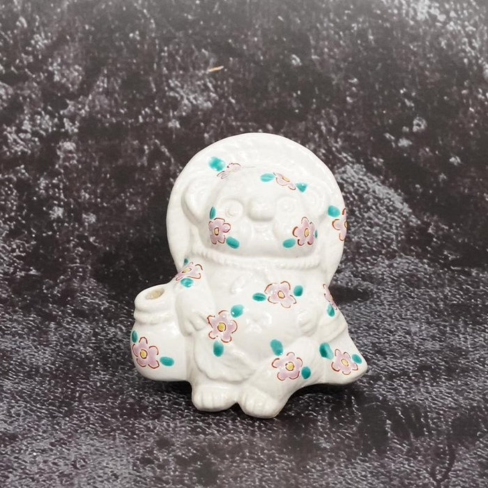 [RACCOON FIGURINE]   TANUTANU FLOWER (PINK) FEMALE  | SHIGARAKI WARE