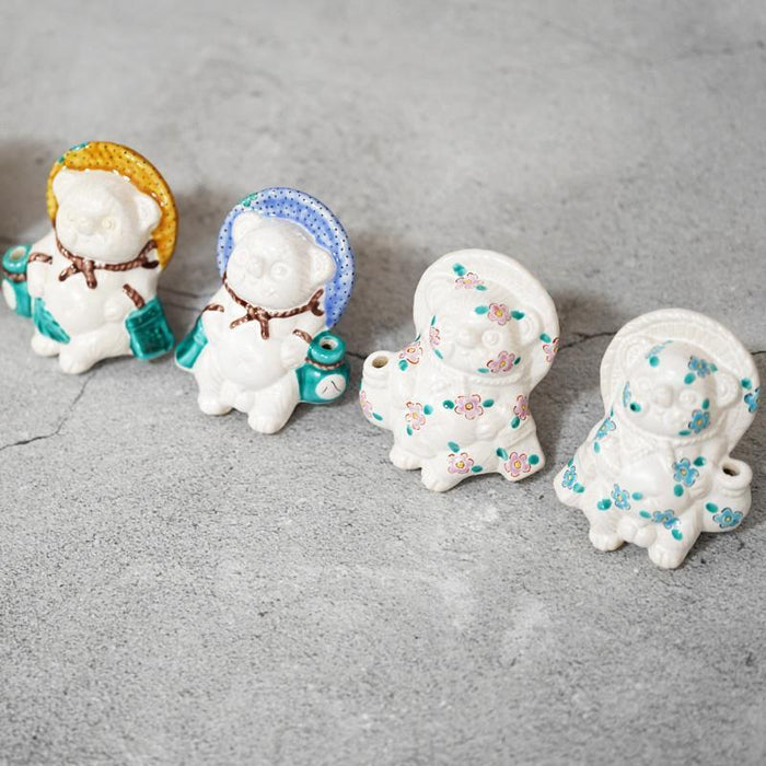 [RACCOON FIGURINE]   TANUTANU FLOWER SET  | SHIGARAKI WARE