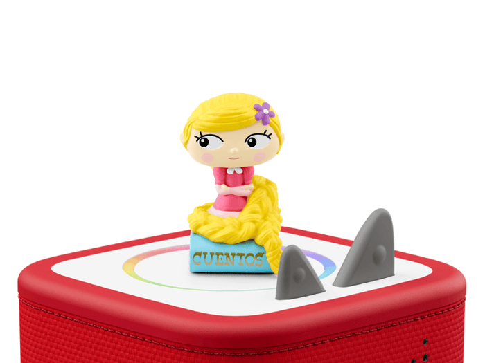 Rapunzel & Otros Cuentos De Hadas Tonie (en Español) on a red Toniebox 2 ready to play audio stories and songs