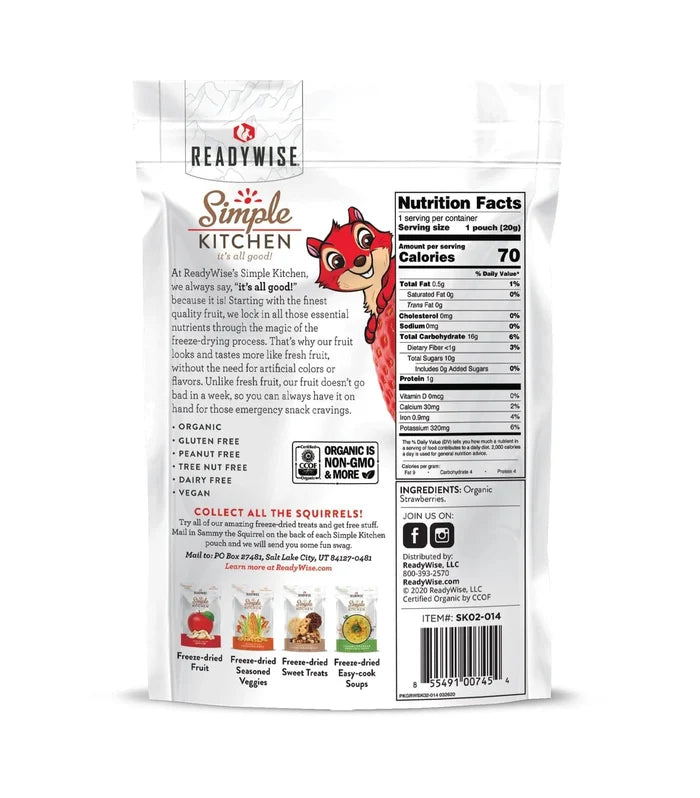 ReadyWise Simple Kitchen Organic Freeze-Dried Strawberries - 6 Pack-Optics Force