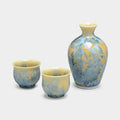 [SAKE BOTTLE] FLOWER CRYSTAL (GREYISH BLUE) SAKE SET (3-PIECE SET) | KYOTO-KIYOMIZU WARES |