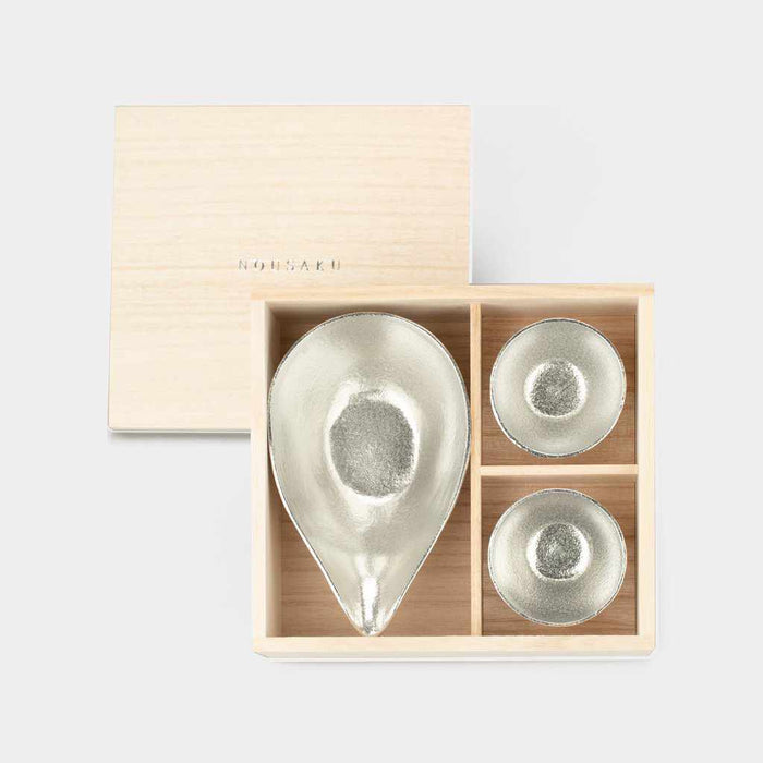 [SAKE BOTTLE] KATAKUCHI-LARGE & GUINOMI 2 PIECES (WITH PAULOWNIA BOX) | CASTING | NOUSAKU