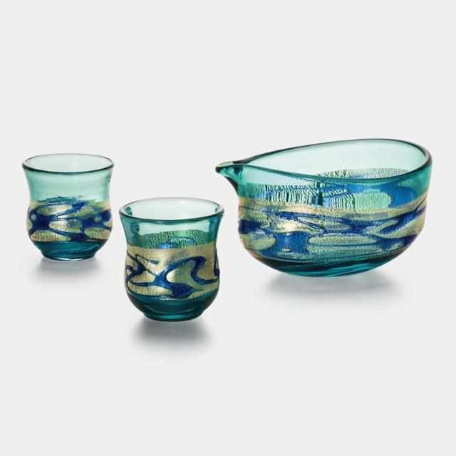 [SAKE BOTTLE] KINSAI AO RURI SAKE SET | TSUGARU VIDRO| ADERIA