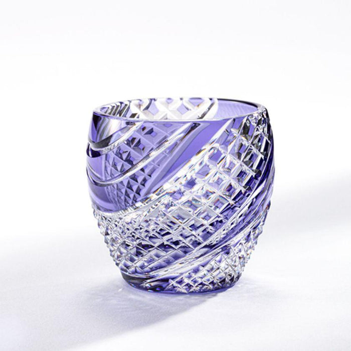 [SAKE CUP] FISH SCALES STRIP PURPLE | EDO KIRIKO | KAGAMI CRYSTAL