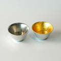 Tin sake cup set with silver and gold leaf interiors | Nousaku casting, Takaoka