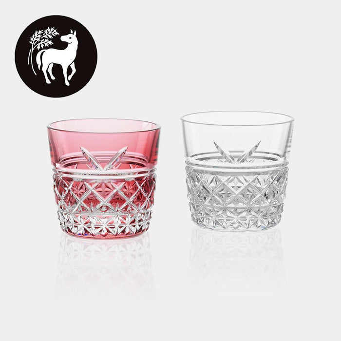 [SAKE CUP] PAIR OF SAKE CUPS CHINESE ZODIAC – HORSE | EDO KIRIKO | KAGAMI CRYSTAL
