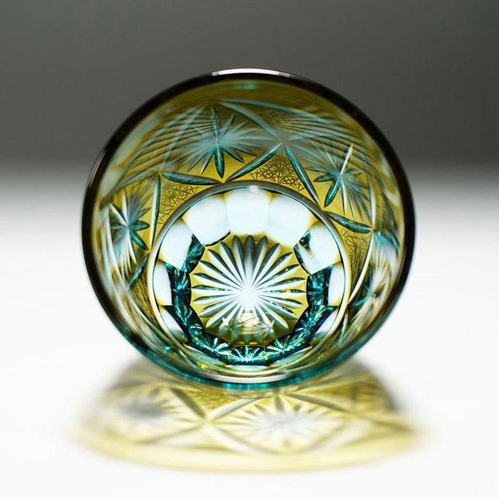 [SAKE GLASS] COLD SAKE GLASS GINWAN NO HANA (YELLOW & SKY BLUE) | KIRIKO