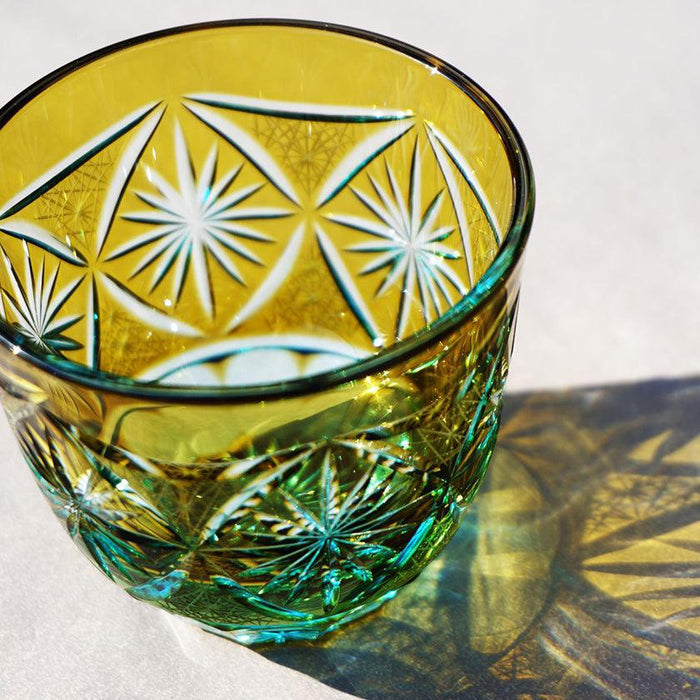 [SAKE GLASS] COLD SAKE GLASS GINWAN NO HANA (YELLOW & SKY BLUE) | KIRIKO