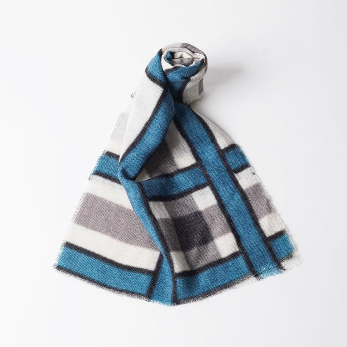 [SCARF] LARGE LATTICE (WHITE & BLUE-GRAY) S | KYO YUZEN DYEING | NOGIGUCHI KIHEI