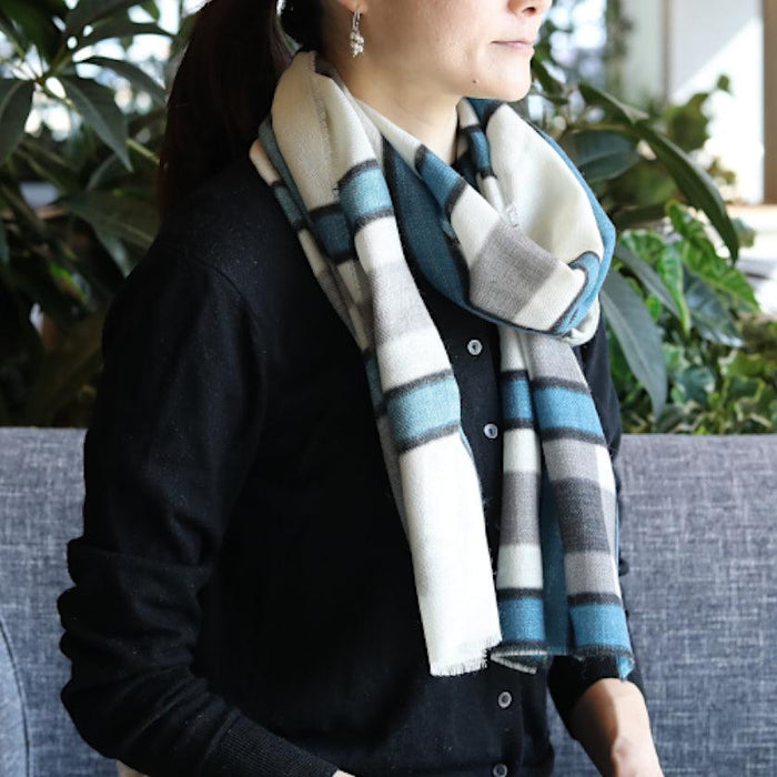 [SCARF] LARGE LATTICE (WHITE & BLUE-GRAY) S | KYO YUZEN DYEING | NOGIGUCHI KIHEI
