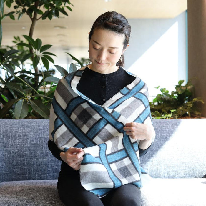 [SCARF] LARGE LATTICE (WHITE & BLUE-GRAY) S | KYO YUZEN DYEING | NOGIGUCHI KIHEI
