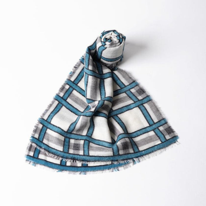 [SCARF] LATTICE (WHITE, BLUE, & GRAY) | KYO YUZEN DYEING | NOGIGUCHI KIHEI