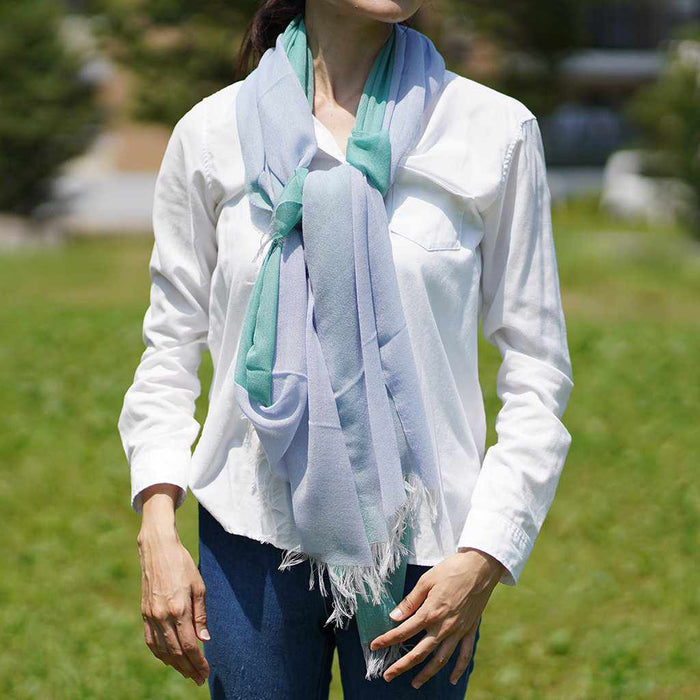 [SCARF] STALL KASANE OGURI COLOR (TURQUOISE ÁELIGHT BLUE) | GUNNAI TEXTILES| FUJI SAKURA