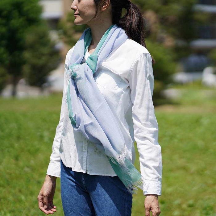 [SCARF] STALL KASANE OGURI COLOR (TURQUOISE ÁELIGHT BLUE) | GUNNAI TEXTILES| FUJI SAKURA