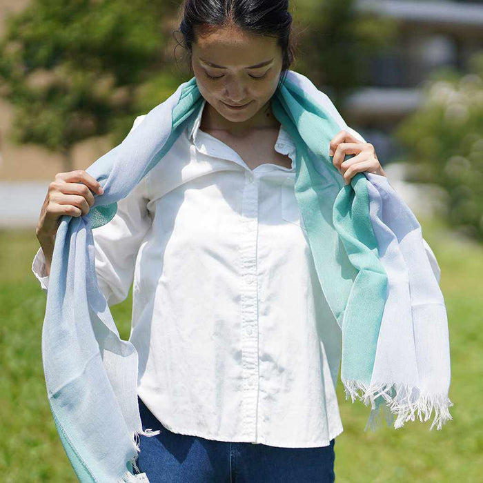 [SCARF] STALL KASANE OGURI COLOR (TURQUOISE ÁELIGHT BLUE) | GUNNAI TEXTILES| FUJI SAKURA