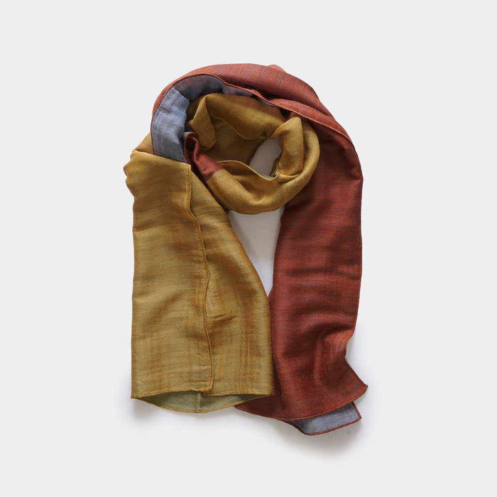 [SCARF] STALL YASURAGI ERIMAKI (GOLD ÁEMOSS GREEN ÁETERRACOTTA ÁEGRAYISH BLUE) | GUNNAI TEXTILES| FUJI SAKURA