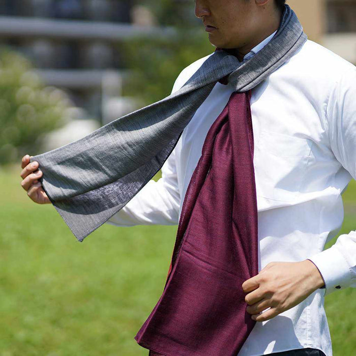 [SCARF] STALL YASURAGI ERIMAKI (SILVER ÁEGRAY ÁEDARK RED ÁEPURPLE) | GUNNAI TEXTILES| FUJI SAKURA