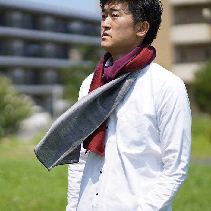 [SCARF] STALL YASURAGI ERIMAKI (SILVER ÁEGRAY ÁEDARK RED ÁEPURPLE) | GUNNAI TEXTILES| FUJI SAKURA