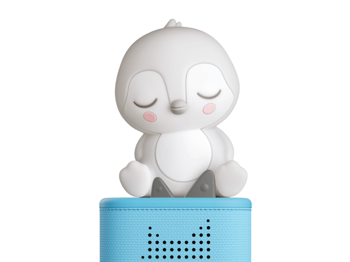 Sleepy Friends Sleepy Penguin Night Light on a red Toniebox 2 ready to play audio stories and songs