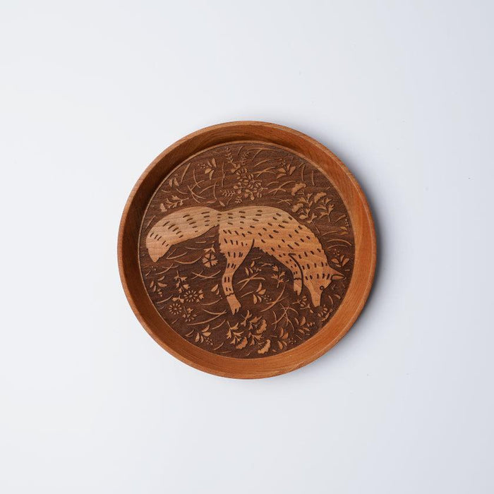 [SMALL DISH] FOX AND AUTUMN GRASSES | PRINTING AND KYO-YUZEN ENGRAVING| SANSAI STUDIO