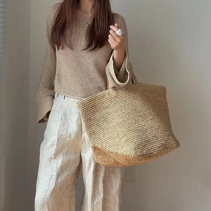 Straw Beach Tote Bag, Large Summer Rattan Woven Bags,Handmade Shoulder Handbags for Women