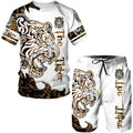 Summer men's 3D tiger print men's T-shirt set, casual sportswear, streetwear, sportswear 2-piece set