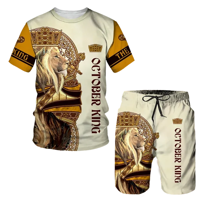Summer men's 3D tiger print men's T-shirt set, casual sportswear, streetwear, sportswear 2-piece set