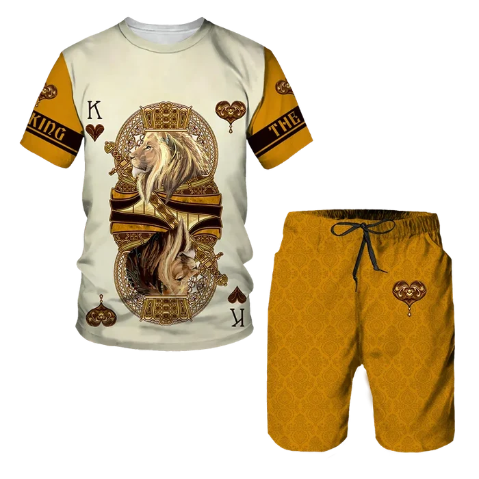 Summer men's 3D tiger print men's T-shirt set, casual sportswear, streetwear, sportswear 2-piece set