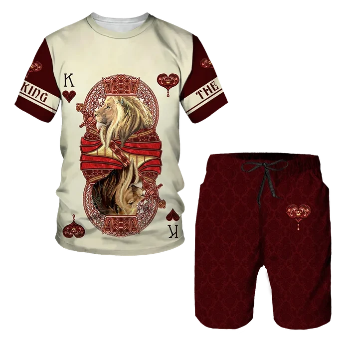 Summer men's 3D tiger print men's T-shirt set, casual sportswear, streetwear, sportswear 2-piece set