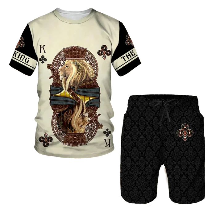 Summer men's 3D tiger print men's T-shirt set, casual sportswear, streetwear, sportswear 2-piece set