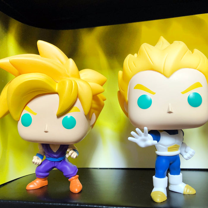 SUPER SAIYAN - Single Row Display Case with Backdrop Insert, Wall Mountable & Stackable Pop Shelf, Corrugated Cardboard