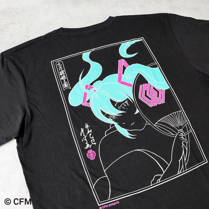 Black Hatsune Miku graphic T-shirt with hand-printed anime art on back | Hatsune Koubou