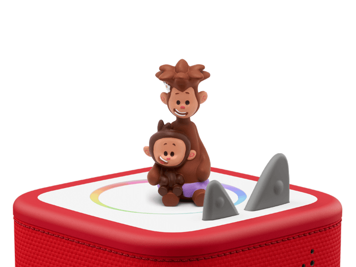 Tee and Mo Tonie on a Red Toniebox