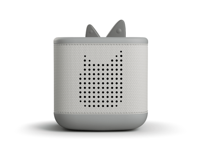 Front view of moon gray Toniebox 2 an audio player for kids, used with Tonie audio figurines and Tonieplay games