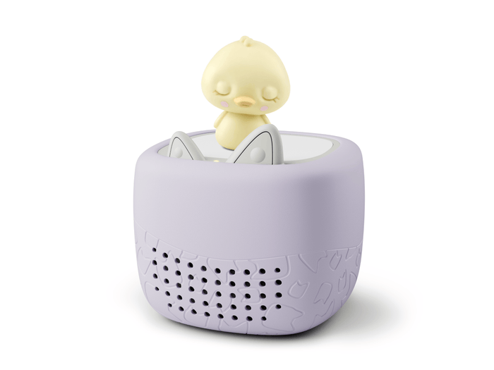 Toniebox Lite, an audio player for kids with Sleepy Duck Tonie audio figurine and purple cover