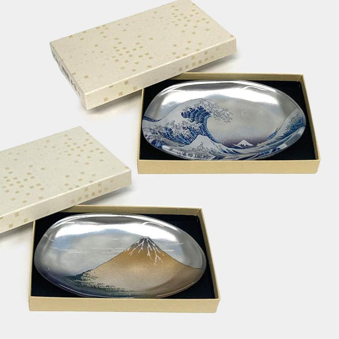 [TRAY] KATSUSHIKA HOKUSAI GLASS (SILVER) | KANAZAWA GOLD LEAF | HAKUICHI