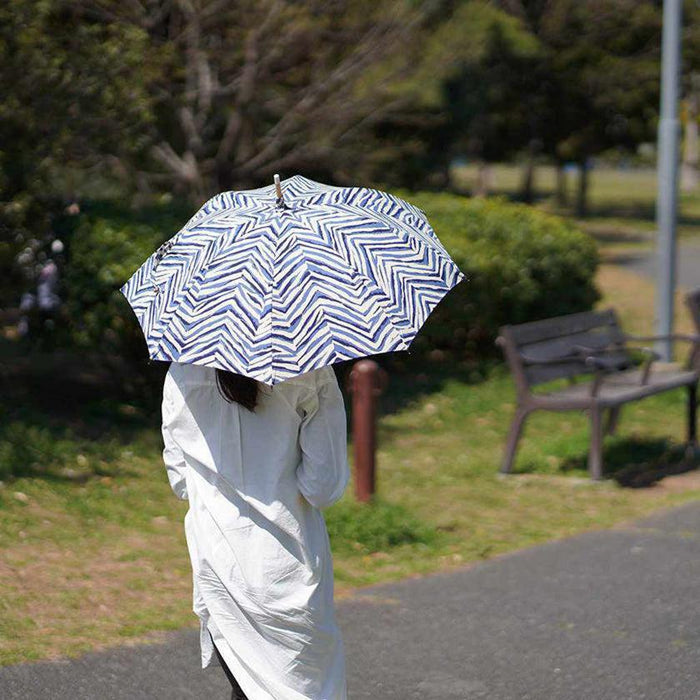 [UMBRELLA] PARASOL STAR BLUE (BRAIDED WOOD) | HAND PRINTING