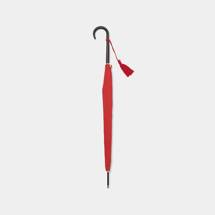 Red long umbrella with tassel and curved handle, Tokyo Umbrella craft | Maehara Koei Shoten, Tokyo