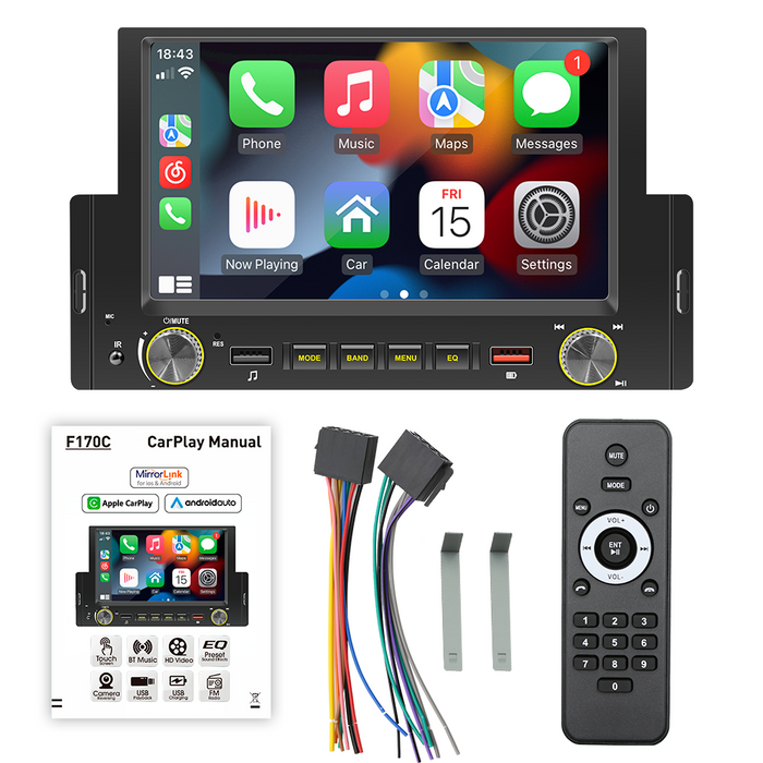 Universal Bluetooth Car radio single 1 din Autoradio 6.2 Inch screen with carplay auto electronics