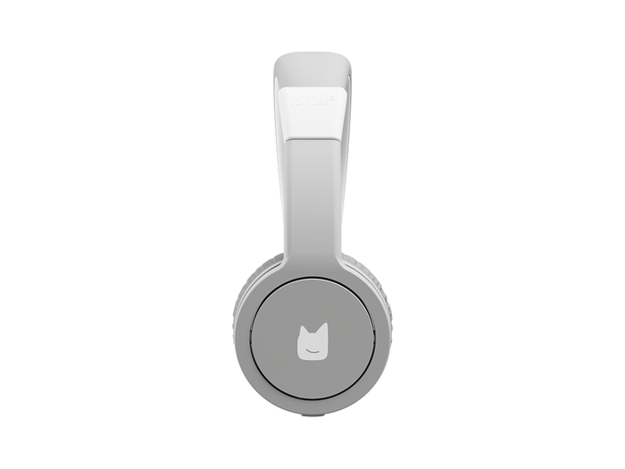 Side view of the gray wired headphones for kids with pulsating light illuminated