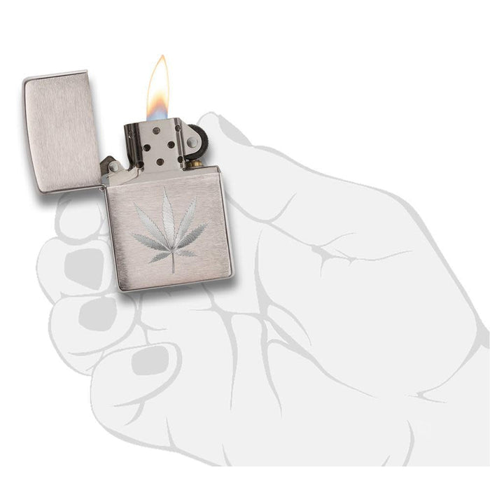 Zippo Chrome Marijuana Leaf Design-Optics Force